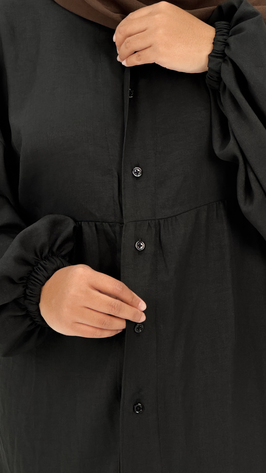 Black Linen Shirt Dress